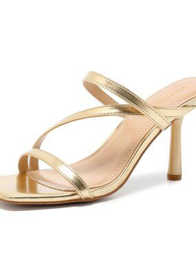 Hodeery Women Kitten Heels Open Toe Strappy Heel Sandals 3 Inch Gold 8